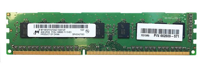 Memory RAM 1x 4GB Micron ECC UNBUFFERED DDR3 2Rx8 1600MHz PC3-12800 UDIMM | MT18KSF51272AZ-1G6